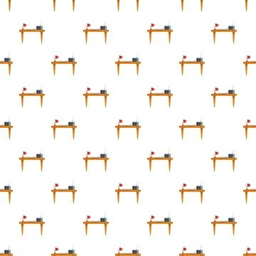 Seamless pattern with office desk and equipment Stock Illustration
