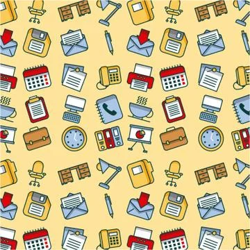 Seamless pattern office suplly equipment elements icon 스톡 일러스트