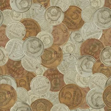 Seamless pattern of old metal coins of the soviet union. Stock Illustration