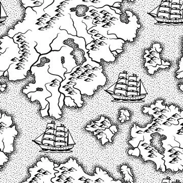 Seamless pattern with old nautical map. Stock Illustration
