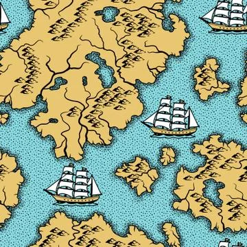 Seamless pattern with old nautical map. Stock Illustration