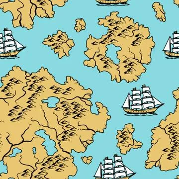 Seamless pattern with old nautical map. Stock Illustration