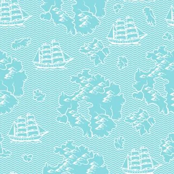 Seamless pattern with old nautical map. Stock Illustration