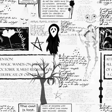 Seamless pattern old newspaper, digital paper vintage newspaper. Halloween. A イラスト素材