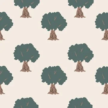 Seamless pattern of old olive tree. Vector background Stock Illustration