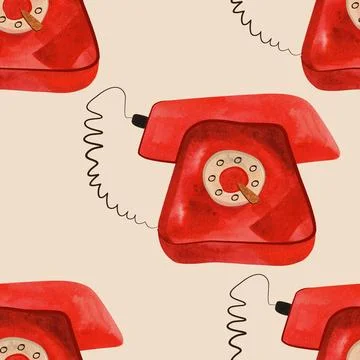 Seamless pattern with old red rotary phones from the mid-20th century Stock Illustration