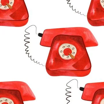Seamless pattern with old red rotary phones from the mid-20th century Stock Illustration