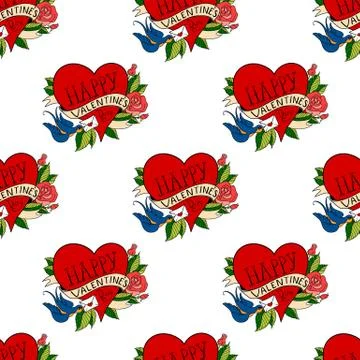 Seamless pattern in old school tattoo style. Stock Illustration