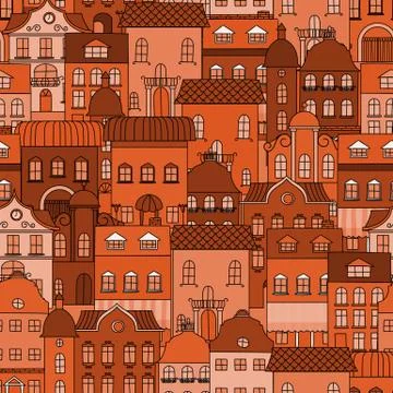Seamless pattern with old town Illustrazione stock