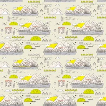 Seamless pattern of old town Stock Illustration