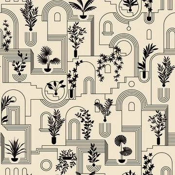 Seamless pattern with old town Stock Illustration