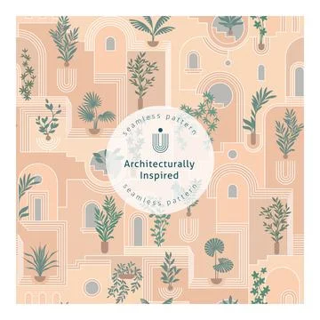 Seamless pattern with old town Stock Illustration