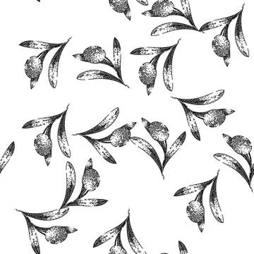 Seamless pattern oline branch food sketch hand drawn Illustrazione stock