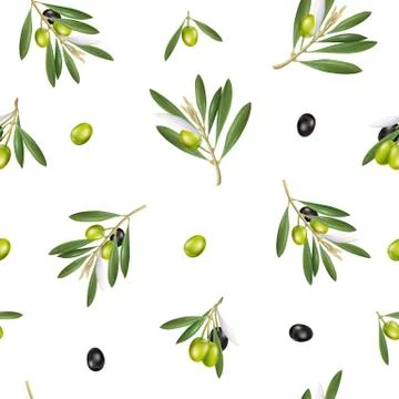Seamless pattern with olive branch. 3D objects Stock Illustration
