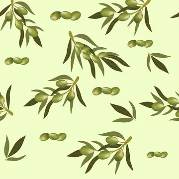 Seamless pattern with olive branch and green olives Stock Illustration