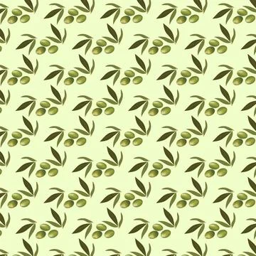 Seamless pattern with olive branch and green olives Stock Illustration