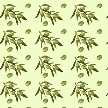 Seamless pattern with olive branch and green olives Stock Illustration