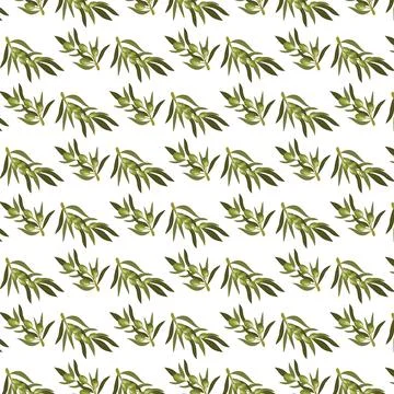 Seamless pattern with olive branch and green olives Stock Illustration