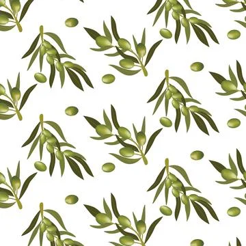Seamless pattern with olive branch and green olives Stock Illustration