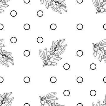 Seamless pattern of olive branch branches with leaves and fruit olives on a Stock Illustration