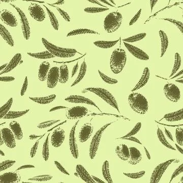 Seamless pattern with olive branches. Retro decorative texture background. .. Stock Illustration