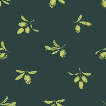 Seamless pattern with olive branches. Retro decorative texture background. .. Stock Illustration