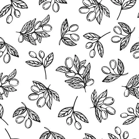 Seamless pattern of olive branches. Vector Stock Illustration
