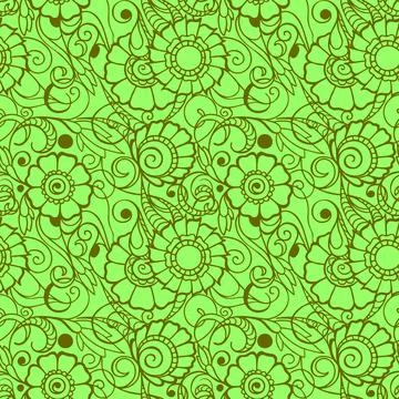 Seamless pattern of olive contours of flowers on a light green background, .. Illustrazione stock