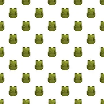 Seamless pattern with olive green camping backpack elements Stock Illustration
