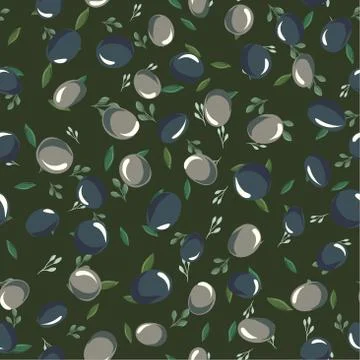 Seamless pattern with olive leaves and olives Stock Illustration