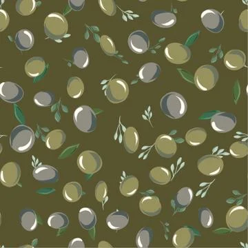 Seamless pattern with olive leaves and olives Stock Illustration