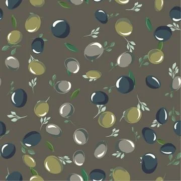 Seamless pattern with olive leaves and olives Stock Illustration