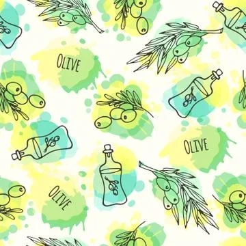 Seamless pattern with olive tree twigs Illustrazione stock