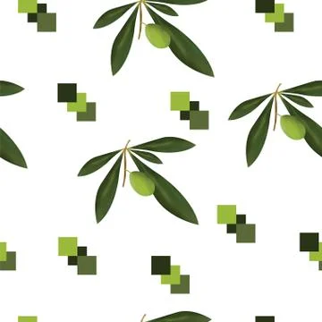 Seamless pattern with olive tree vector and green squares イラスト素材
