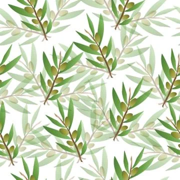 Seamless pattern with olive trees vector - green floral pattern Stock Illustration