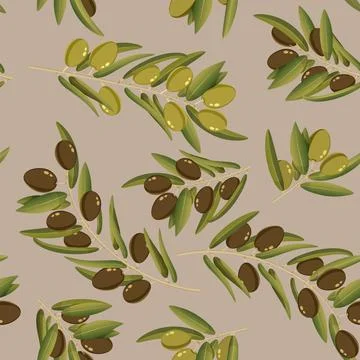 Seamless pattern olives branch background Stock Illustration