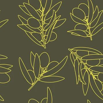 Seamless pattern olives branch background line art Stock Illustration