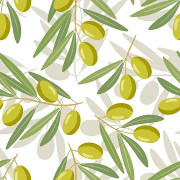 Seamless pattern with olives Branch with shadow. Berry and leaves on branch 스톡 일러스트
