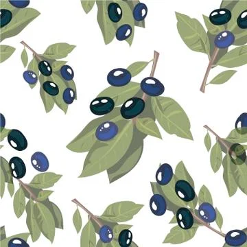 Seamless pattern olives branch on white background. Hand drawn on style pop art Stock Illustration