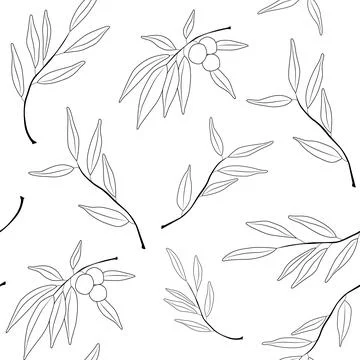 Seamless pattern with olives branches and olives. Simple minimalistic wallpaper Stock Illustration