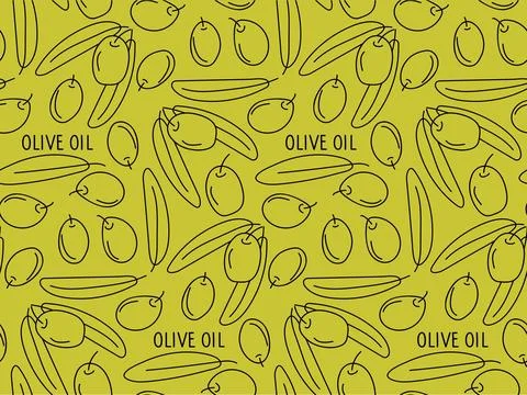 Seamless pattern with olives fruit linear sketch. Berry, leaves backdrop 库存插图