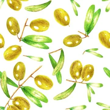 Seamless pattern from olives, watercolor Stock Illustration