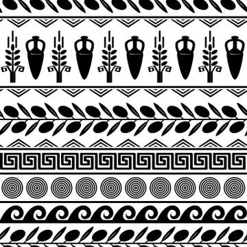 Seamless pattern with olives, wheat, amphora Stock Illustration