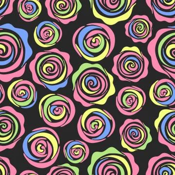 Seamless pattern with ?olorful roses on blue background.Create gift packagi.. Stock Illustration
