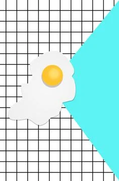 Seamless pattern with omelette and eggs on a checkered background. Seamles... Stock Photos