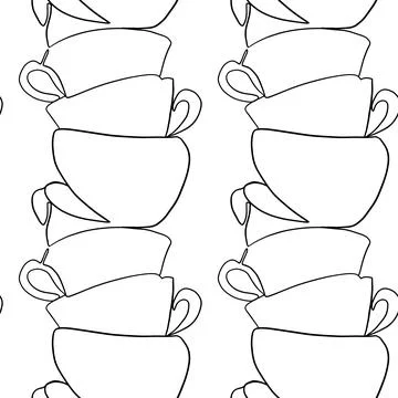 Seamless pattern of one line tea coffee cups Stock Illustration