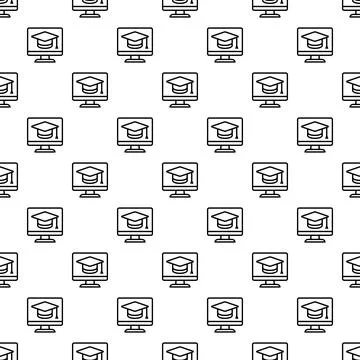 Seamless pattern with online education graduation cap icons Stock Illustration
