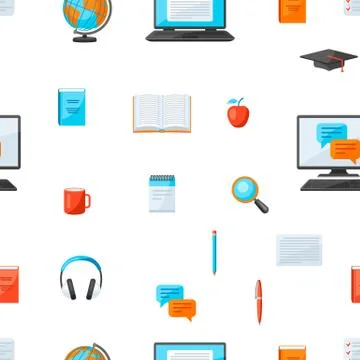 Seamless pattern with online studying at home items. Distance education. Stock Illustration