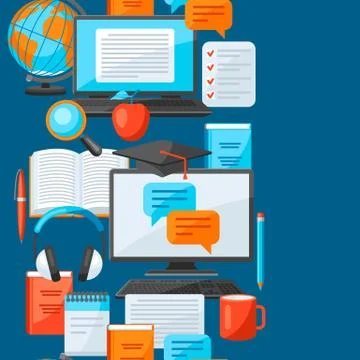 Seamless pattern with online studying at home items. Distance education. Stock Illustration