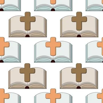 Seamless pattern with Open Book Bible with a cross Stock Illustration